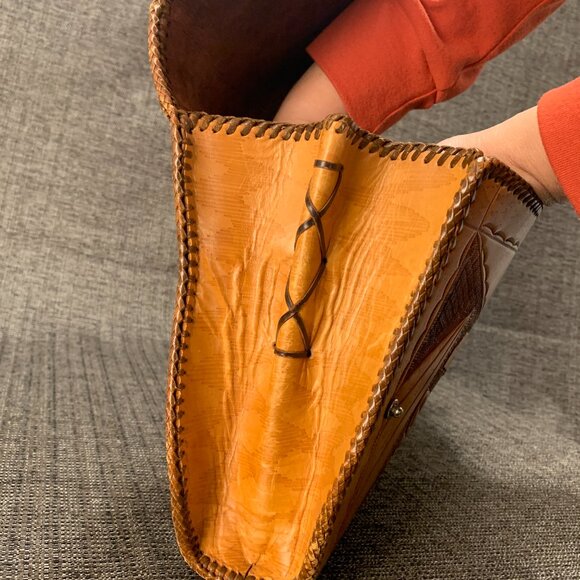 Vintage Hand Tooled Leather Noami Purse - floral large case handmade handbag - Picture 11 of 16